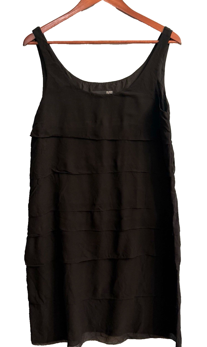 Eileen Fisher Silk Georgette Tiered Dress Minimalist Luxury Shift Small